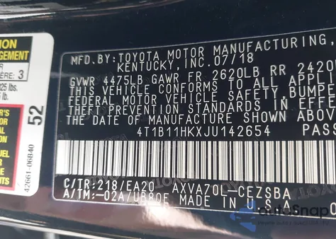 2018 Toyota Camry Se z USA, uszkodzony, nr VIN 4T1B11HKXJU142654